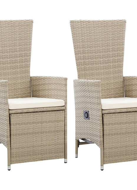 Tuinstoelen 2 st verstelbaar met kussens poly rattan beige
