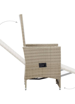 Tuinstoelen 2 st verstelbaar met kussens poly rattan beige