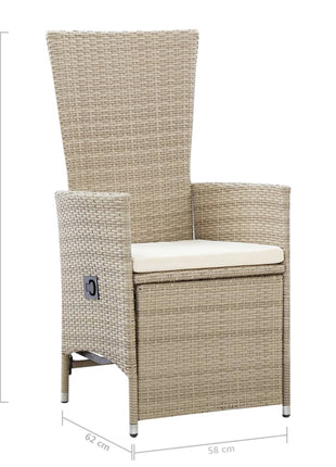 Tuinstoelen 2 st verstelbaar met kussens poly rattan beige