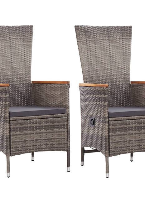 Tuinstoelen 2 st met kussens poly rattan grijs