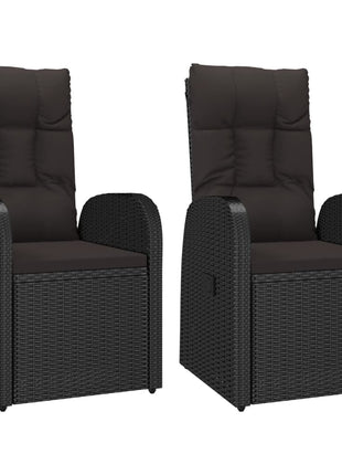 Tuinstoelen 2 st verstelbaar met kussens poly rattan zwart