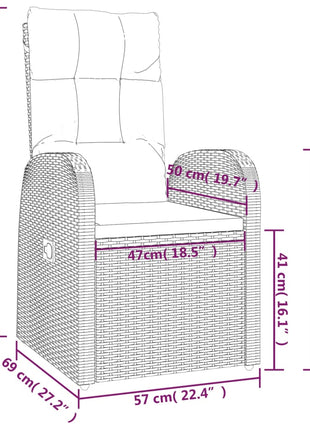 Tuinstoelen 2 st verstelbaar met kussens poly rattan zwart