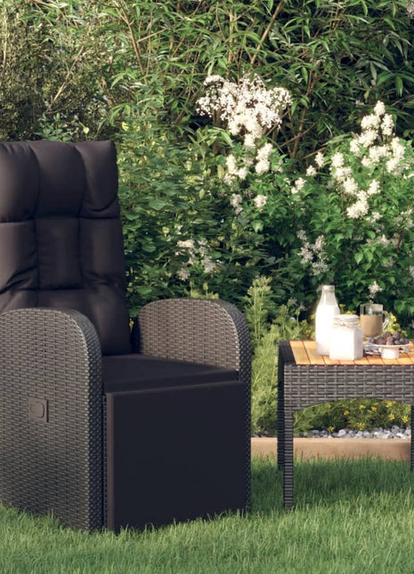 Tuinstoel verstelbaar met kussen poly rattan zwart