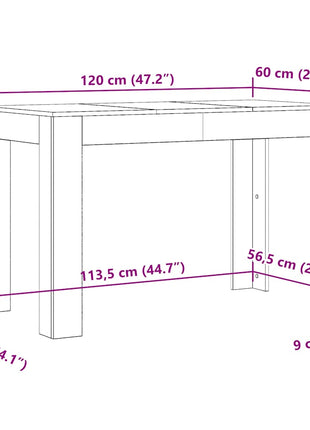 Eettafel 120x60x76 cm bewerkt hout wit