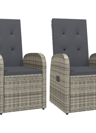 Tuinstoelen 2 st verstelbaar met kussens poly rattan grijs
