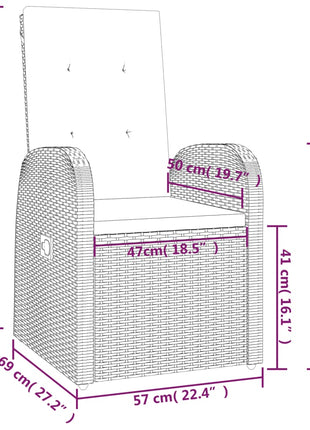 Tuinstoelen 2 st verstelbaar met kussens poly rattan grijs