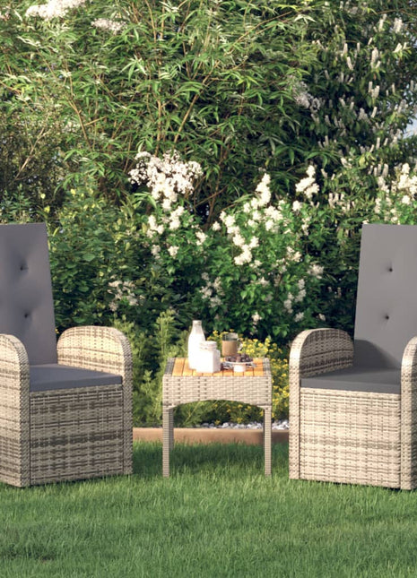 Tuinstoelen 2 st verstelbaar met kussens poly rattan grijs
