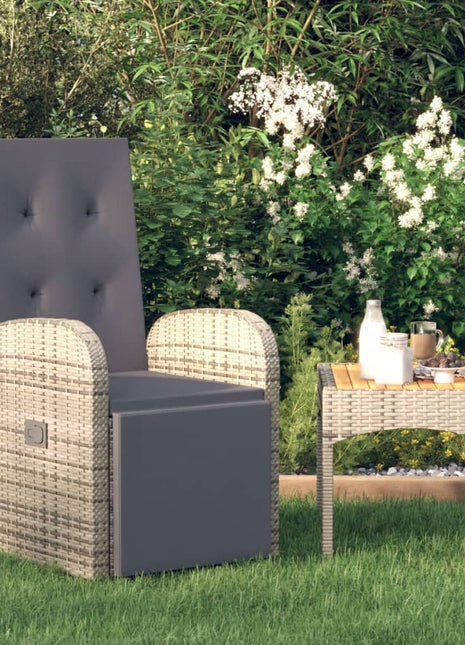 Tuinstoel verstelbaar met kussen poly rattan grijs