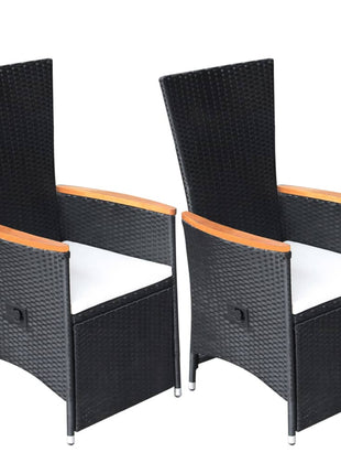 Tuinstoelen 2 st verstelbaar met kussens poly rattan zwart