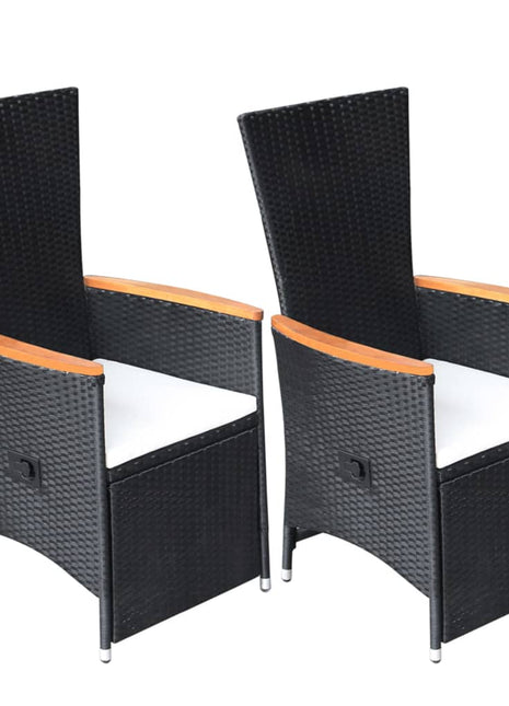 Tuinstoelen 2 st verstelbaar met kussens poly rattan zwart