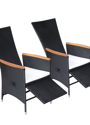 Tuinstoelen 2 st verstelbaar met kussens poly rattan zwart