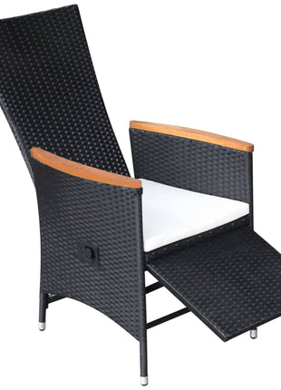 Tuinstoelen 2 st verstelbaar met kussens poly rattan zwart
