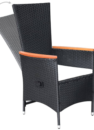 Tuinstoelen 2 st verstelbaar met kussens poly rattan zwart
