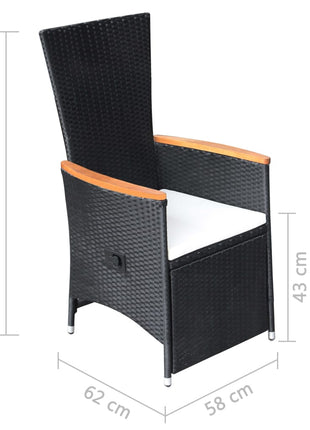 Tuinstoelen 2 st verstelbaar met kussens poly rattan zwart
