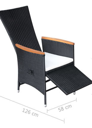 Tuinstoelen 2 st verstelbaar met kussens poly rattan zwart