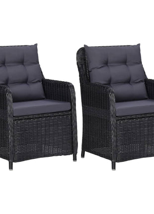 Tuinstoelen 2 st met kussens poly rattan zwart