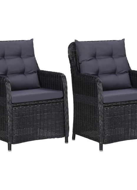 Tuinstoelen 2 st met kussens poly rattan zwart