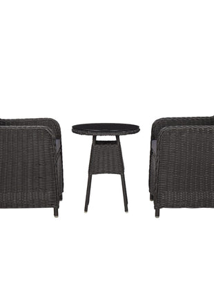 3-delige Bistroset met kussens poly rattan zwart