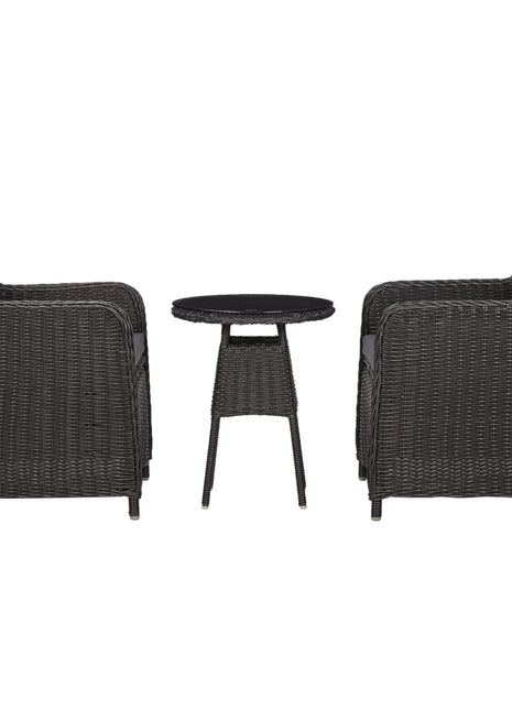 3-delige Bistroset met kussens poly rattan zwart