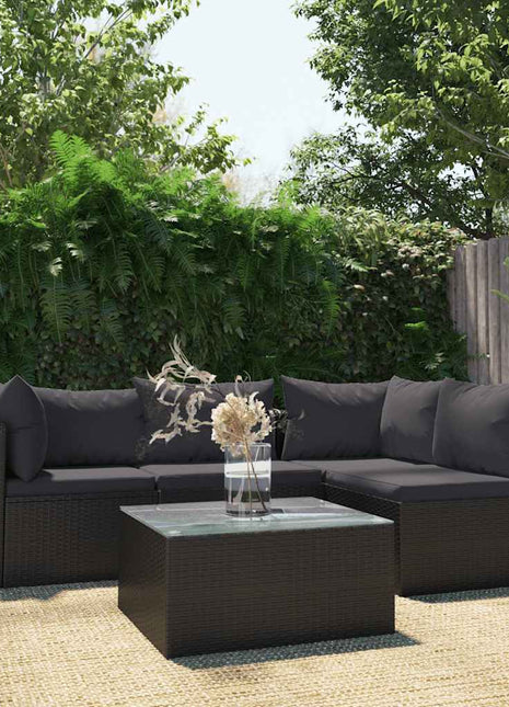 5-Delige Loungeset Met Kussens Poly Rattan Zwart