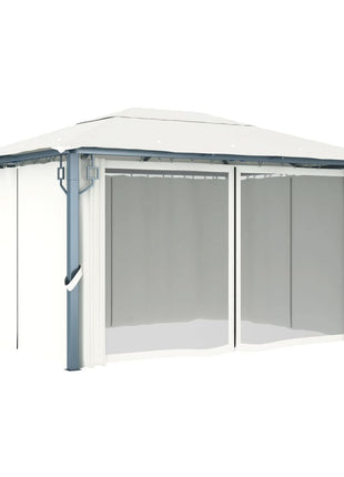 Prieel met gordijn 400x300 cm aluminium crème
