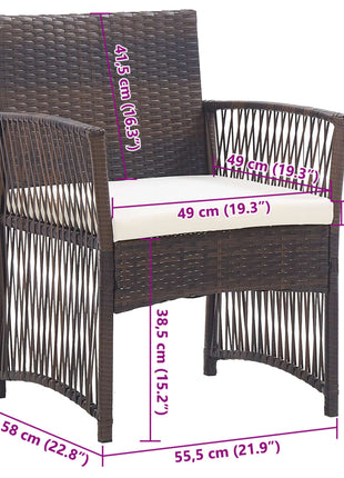 Tuinstoelen met kussens 2 st poly rattan bruin