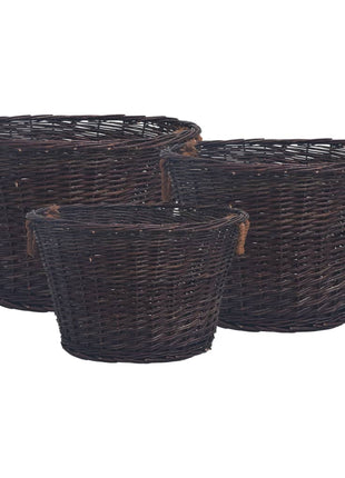 3-delige Houtmandenset stapelbaar wilgenhout donkerbruin