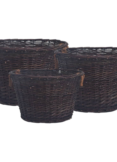 3-delige Houtmandenset stapelbaar wilgenhout donkerbruin