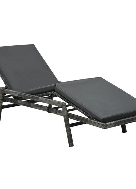 Ligbed Met Kussen Poly Rattan Grijs