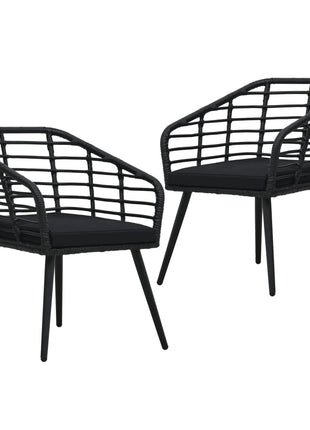 Tuinstoelen 2 st met kussens poly rattan zwart