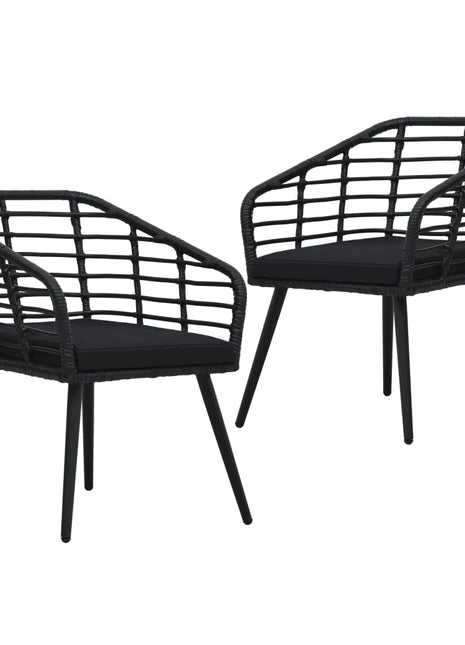 Tuinstoelen 2 st met kussens poly rattan zwart