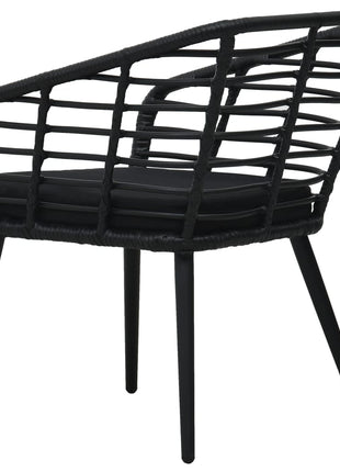 Tuinstoelen 2 st met kussens poly rattan zwart