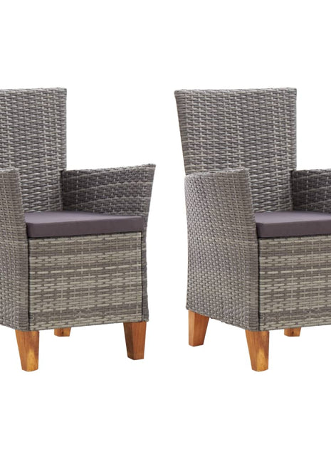 Tuinstoelen 2 st met kussens poly rattan grijs