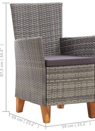 Tuinstoelen 2 st met kussens poly rattan grijs