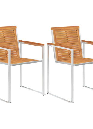 Tuinstoelen 2 st massief acaciahout en roestvrij staal
