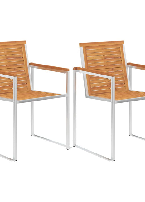 Tuinstoelen 2 st massief acaciahout en roestvrij staal