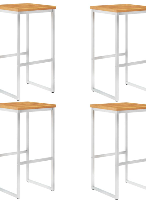 Barstoelen 4 st massief acaciahout en roestvrij staal
