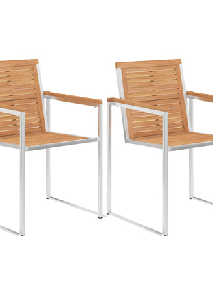 Tuinstoelen 2 st massief teakhout en roestvrij staal