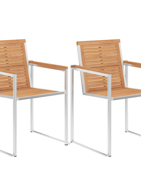 Tuinstoelen 2 st massief teakhout en roestvrij staal