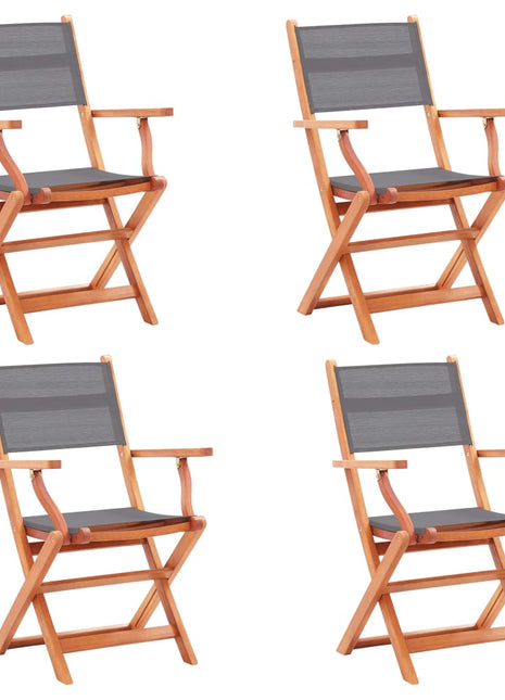 Tuinstoelen inklapbaar 4 st eucalyptushout en textileen grijs