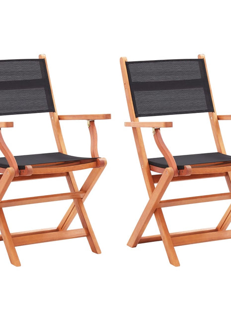 Tuinstoelen inklapbaar 2 st eucalyptushout en textileen zwart