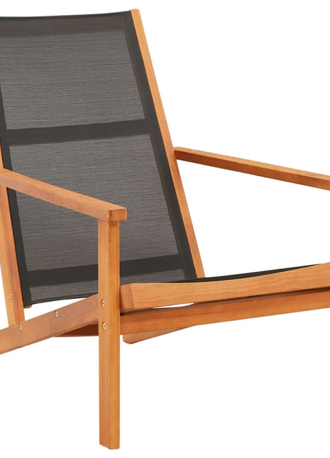 Loungestoel massief eucalyptushout en textileen zwart
