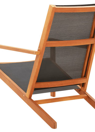 Loungestoel massief eucalyptushout en textileen zwart