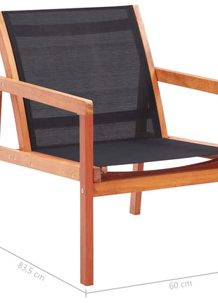 Loungestoel massief eucalyptushout en textileen zwart