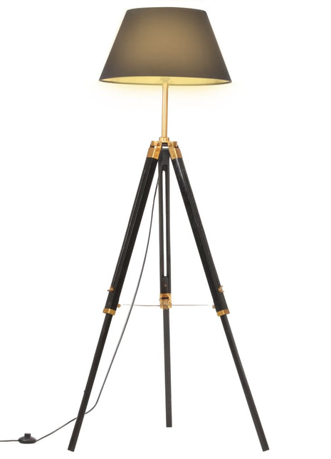 Vloerlamp driepoot 141 cm massief teakhout zwart en goudkleurig