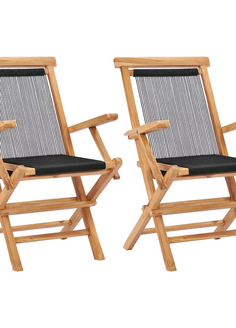 Tuinstoelen inklapbaar 2 st massief teakhout en touw