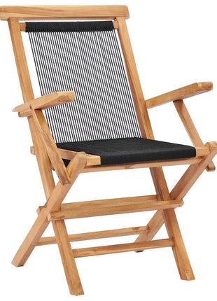 Tuinstoelen inklapbaar 2 st massief teakhout en touw