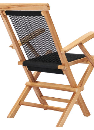 Tuinstoelen inklapbaar 2 st massief teakhout en touw