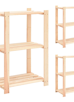 Opbergrekken 3-laags 3 st 60x38x90 cm massief grenenhout 150 kg