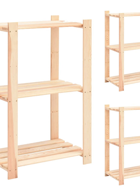 Opbergrekken 3-laags 3 st 60x38x90 cm massief grenenhout 150 kg